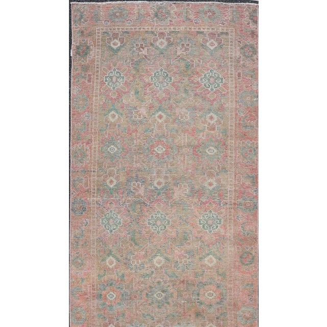 Textile Antique Turkish Oushak Runner With Vibrant Floral Patterns in Soft Pastel Tones 3'1 X 10'1 For Sale - Image 7 of 10