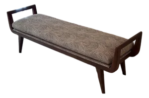 Arteriors “Santana” Bench — Walnut Base + Herringbone Upholstered Seat