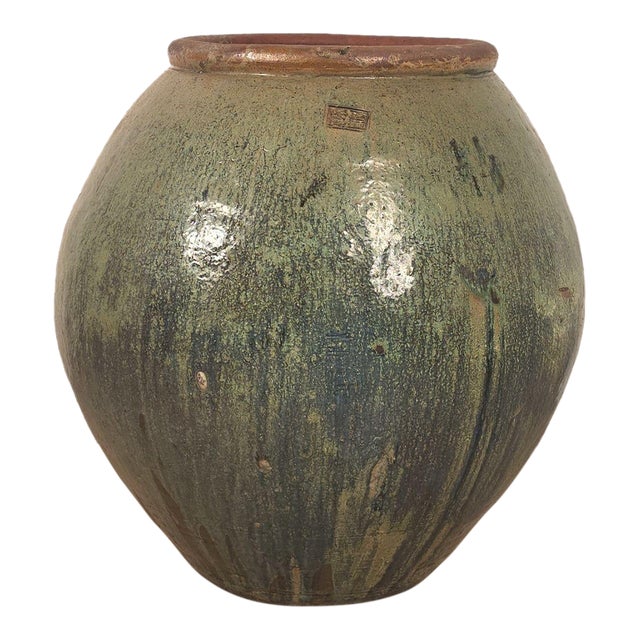 Massive Celadon Glazed Chinese Pot 35" H. X 33" For Sale