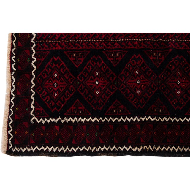 1960s Vintage Persian Shiraz Handmade Red Geometric Wool Rug For Sale - Image 4 of 7
