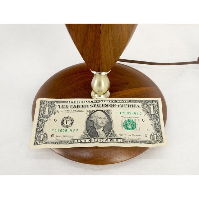 Mid-Century Modern Pair of Mid Century Modern Oiled Walnut Turned Bases c1970s Table Lamps MINT For Sale - Image 3 of 11