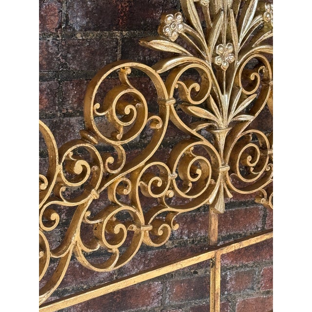 1960s Mid-Century French Floral Tole Headboard | Newly Painted and Hand Gilt | Full For Sale - Image 9 of 10