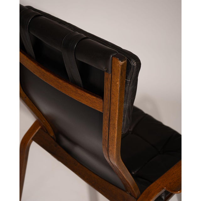 Chairs in Wengé Plywood and Black Leather by Yngve Ekström for Swedese, 1970s, Set of 2 For Sale - Image 10 of 16