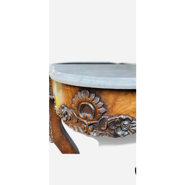 French 1950s Small French Carved Marble Top Coffee Table For Sale - Image 3 of 8