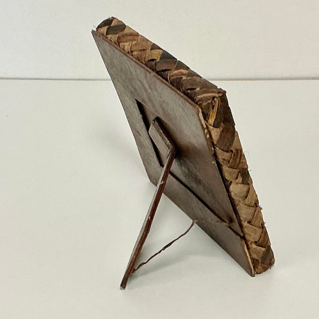 Vintage Coastal Boho Chic Woven Rush Wicker Picture Frame, 3” X 3” Image For Sale - Image 9 of 11