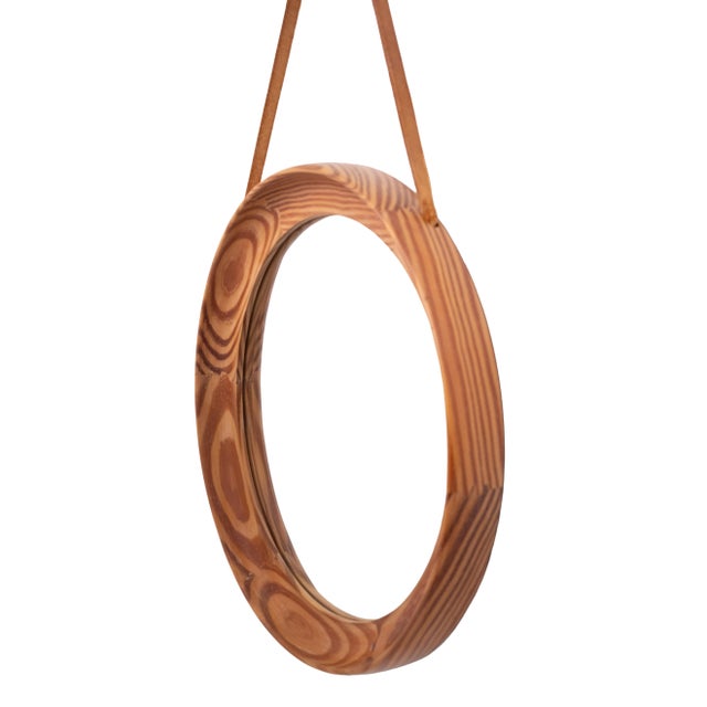 Round Pine Wall Mirror by Uno & Östen Kristiansson, Sweden, 1960s For Sale - Image 6 of 9