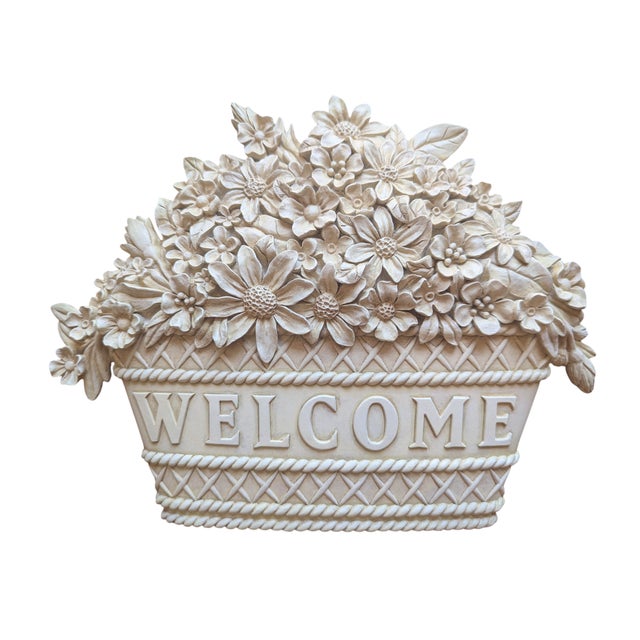 Basket of Flowers WELCOME Sign Plaque Has Picture Hanger affixed to backside to easily hang on your Wall or Exterior Made...