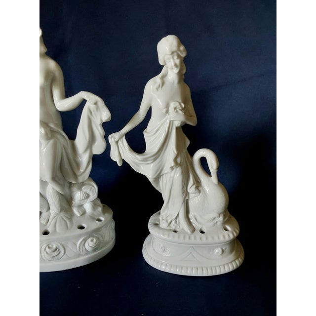 Pair Antique Art Deco Porcelain Flower Frogs, Garden Figurines, Flower Arraigning For Sale - Image 4 of 7