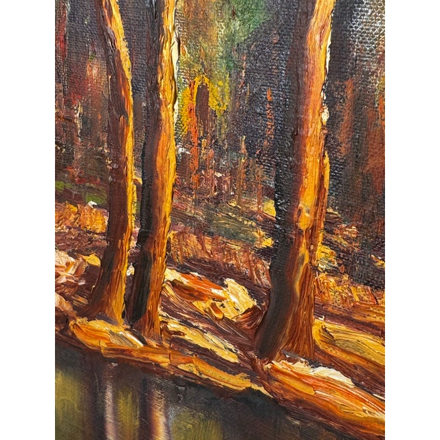 Vintage Mid Century Impressionist Fall Landscape Original Oil Framed Painting For Sale - Image 11 of 14