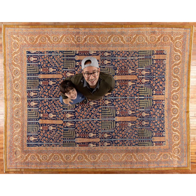 Navy Blue Zabihi Collection Persian Bakshaish Tree of Life Room Size Rug For Sale - Image 8 of 12