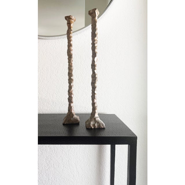 1960s Giacometti Style 19” Cast Bronze Candlesticks, a Pair For Sale - Image 5 of 10