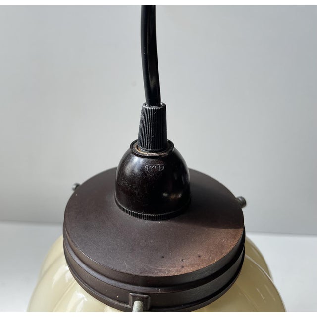 Danish Art Deco Globe Pendant Lamp with Pumpkin Opaline Glass Shade from Lyfa, 1930s For Sale - Image 3 of 9