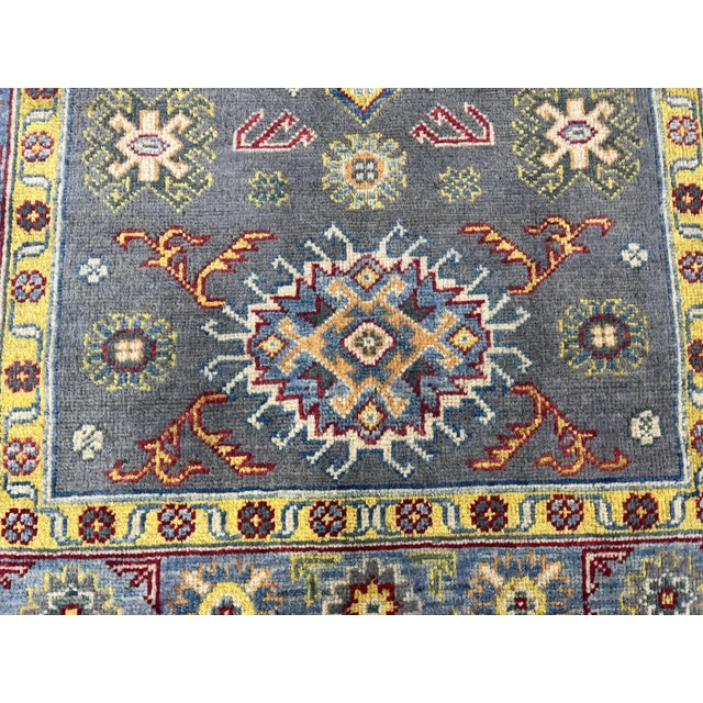 Textile Gray Kazak Wool Rug With Colorful Tribal Motifs, 3'4" X 4'9" For Sale - Image 7 of 13