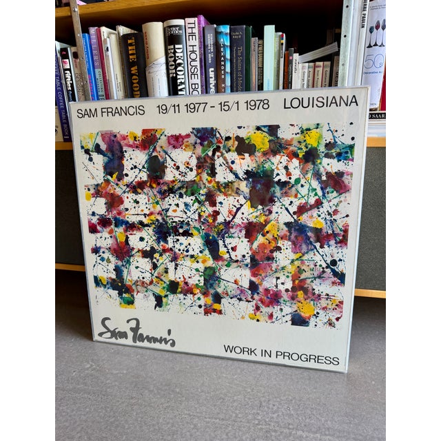 This vintage 1977 offset lithograph exhibition poster features the work of American Abstract Expressionist Sam Francis...