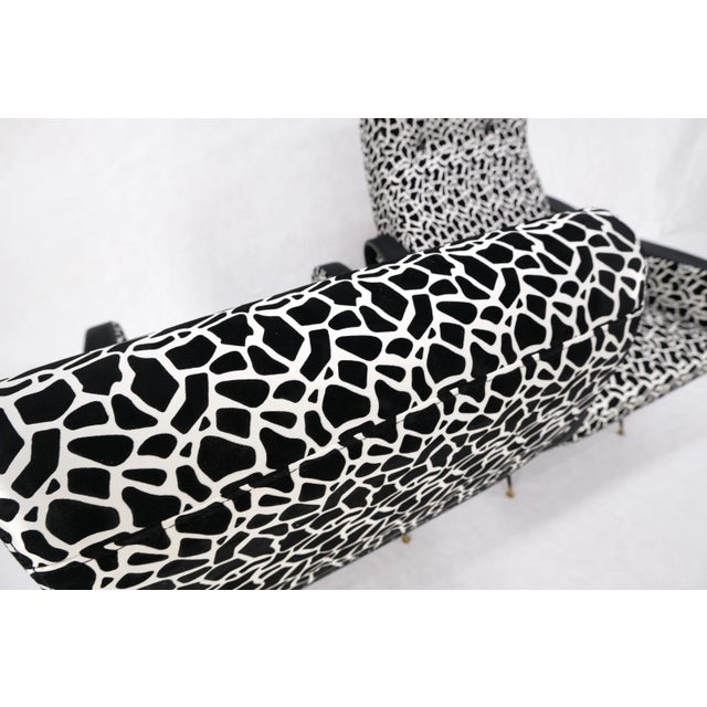 Pair Black & White Pattern Fabric Italian Mid Century Modern Lounge Chairs For Sale - Image 6 of 13