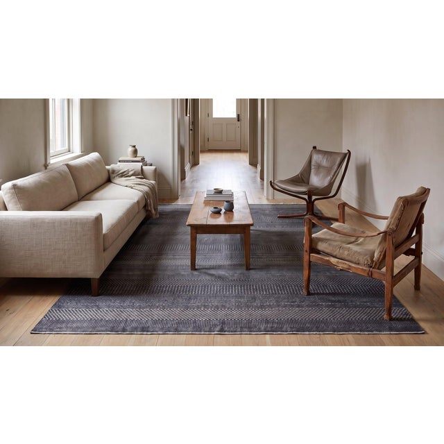 8x10 Gray Hand-Knotted Wool Viscose Striated Texture Solid Open Field Carpet Rug For Sale - Image 10 of 13
