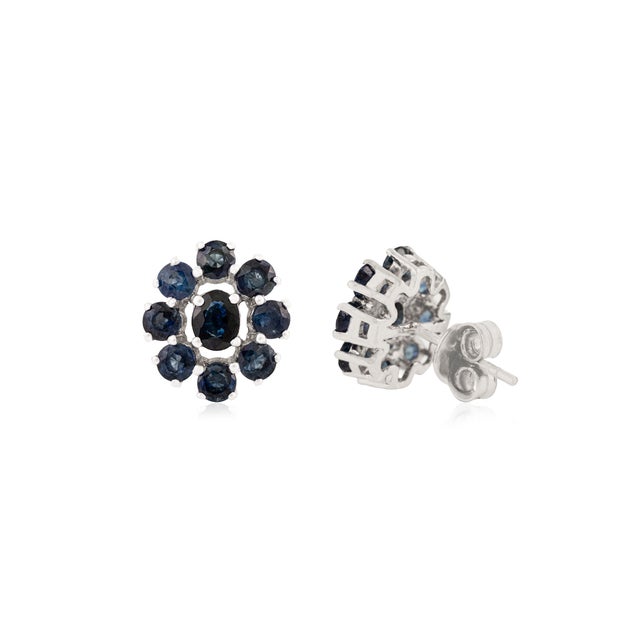 Not Yet Made - Made To Order A Pair of Modernist 925 Sterling Silver Blue Sapphire Cluster Stud Earrings- Partywear Earrings For Sale - Image 5 of 13