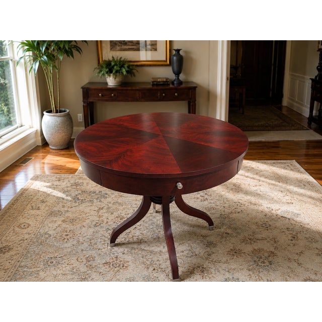Ethan Allen Vintage Ethan Allen Mahogany Round Pedestal Table With Drawer For Sale - Image 4 of 4