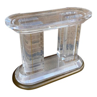 1980s Signed Jeffrey Bigelow Lucite Dining Table Base With Brass Bottom For Sale