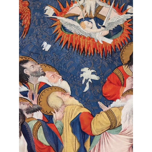 Royal Blue 1950s The Pentecost Color Heliograph, Vintage Print From the Rohan Hours, A French Illuminated Manuscript For Sale - Image 8 of 10