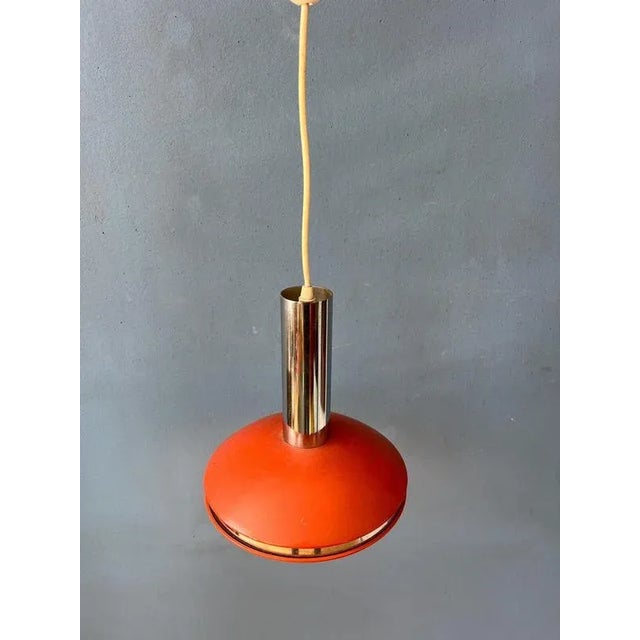 Small Space Age Red and Chrome Pendant Lamp For Sale - Image 3 of 11