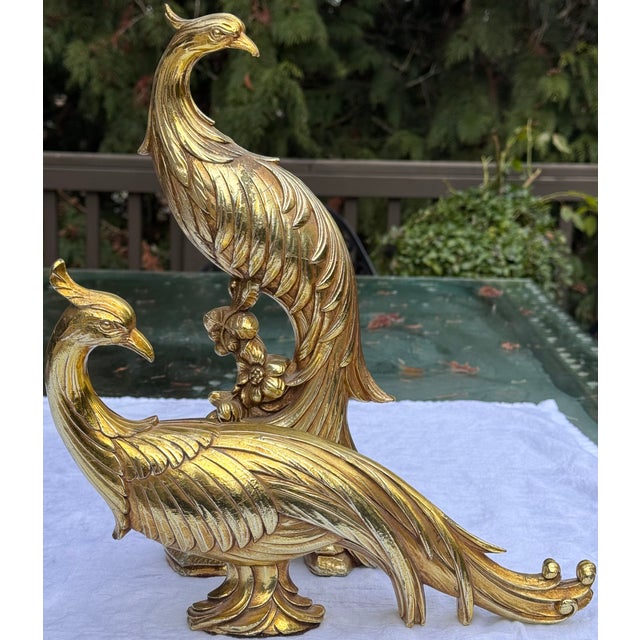 Gold Hollywood Regency Syroco Pair of Peacocks -Set of Two For Sale - Image 8 of 12