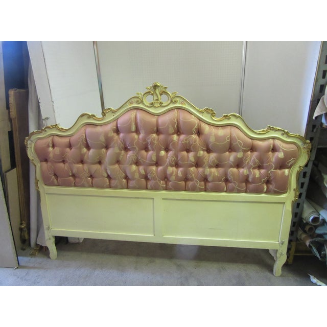 Italian Mid Century Hand Painted Headboard With Tassel Upholstery