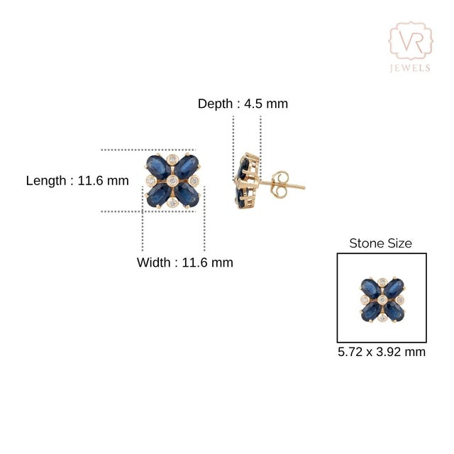 Vintage 3.91 Carat Blue Sapphire Diamond Flower Stud Earrings in 14k Yellow Gold- A Pair For Sale - Image 11 of 14