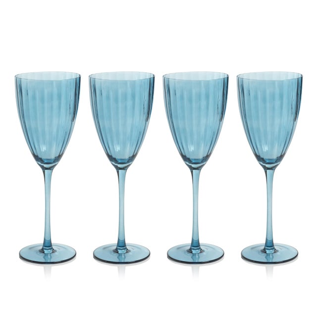 Malden Optic White Wine Glasses - Blue Azure, Set of 4 For Sale - Image 4 of 4