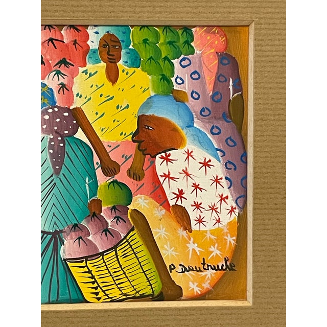 Cornflower Blue 1980s Haitian Original Miniature Oil on Board For Sale - Image 8 of 9