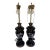 Antique Mary Gregory Black Amethyst Glass Table Lamps With Cherub & Floral Decoration, Brass Fittings a Pair For Sale