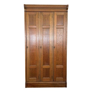Antique Eastlake Three Part Oak Wardrobe Lockers Cabinet For Sale