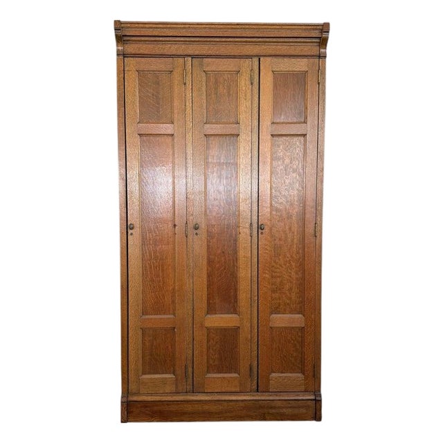 Antique Eastlake Three Part Oak Wardrobe Lockers Cabinet For Sale