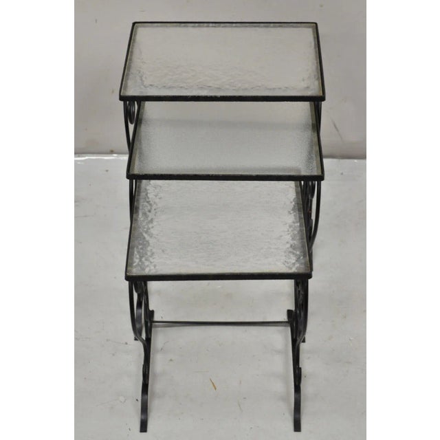 Mid 20th Century John Salterini Style Black Wrought Iron Maple Leaf Garden Nesting Tables - Set of 3 For Sale - Image 9 of 11