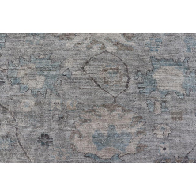 Textile Large Modern Oushak Design in Light Blue, Grey, With Light Cream Background 13'4 X 19'3 For Sale - Image 7 of 12