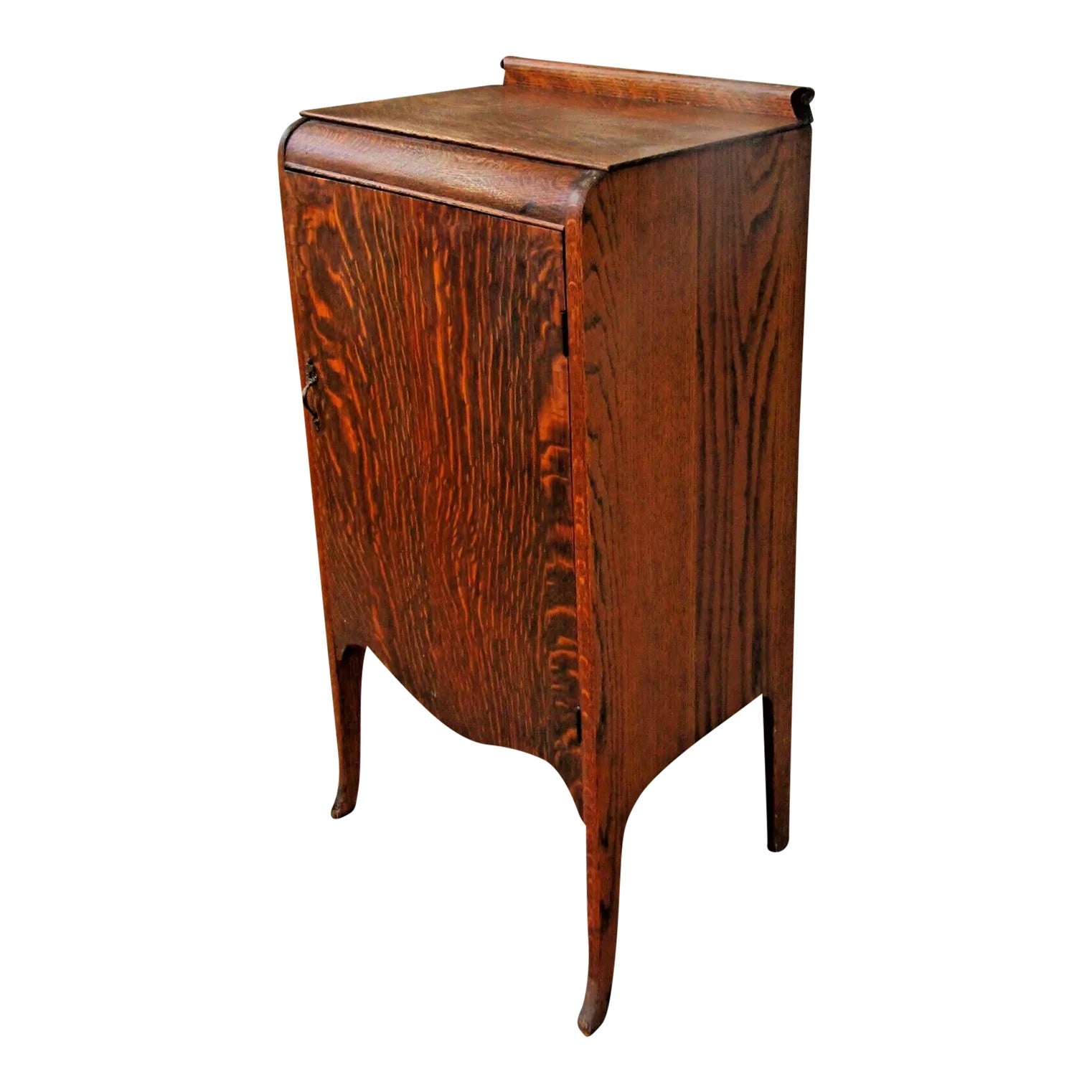 1920s Antique Sheet Music Tiger Oak Record Side Table