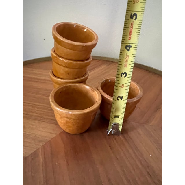 Pair of Vintage Biot French Pottery Mustard Glaze Candlesticks With Five Matching Cups Province France For Sale - Image 13 of 15