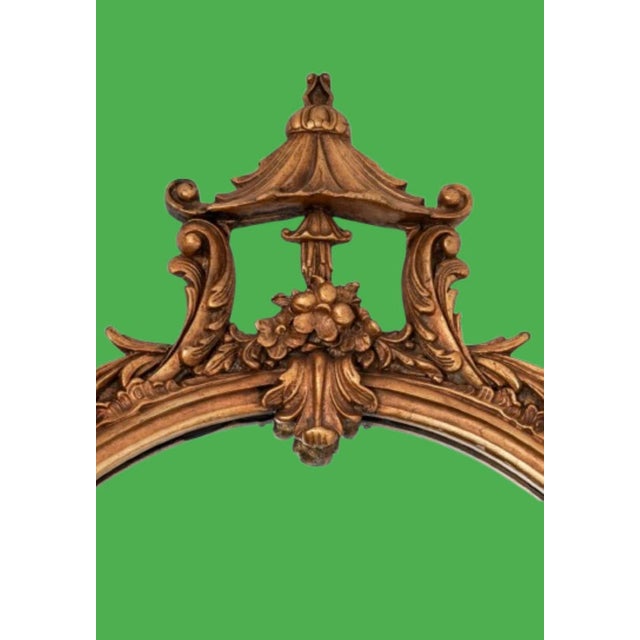 Chinoiserie Antique Gilded Wood Mirror Chinoiserie Style With Pagoda For Sale - Image 3 of 5