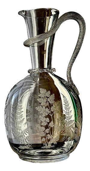 Victorian Etched Glass Amphora Jug with Serpent Handle, 1880s