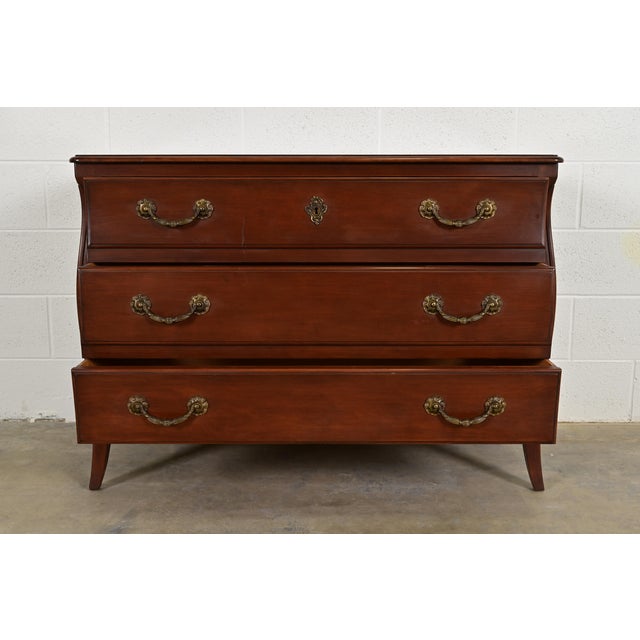 1940s John Widdicomb Style French Provincial Louis XV Carved Cherry Wood Commode or Chest of Drawers, Circa 1940s For Sale - Image 5 of 13