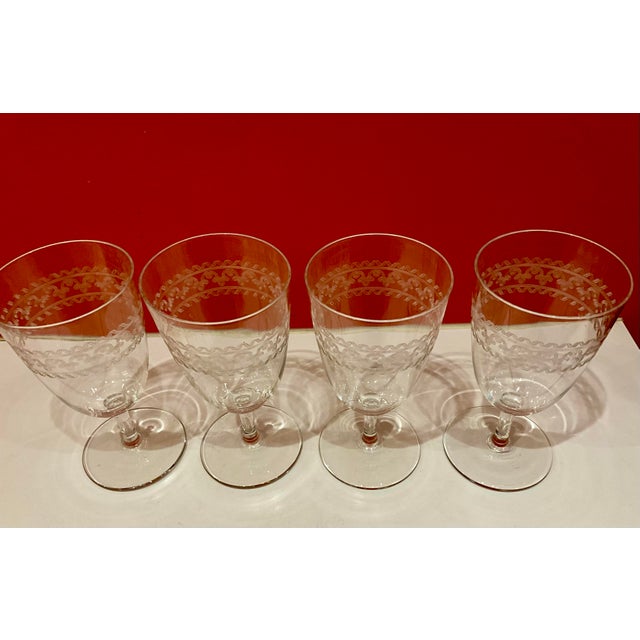 Art Deco Vintage 1920 Etched 8-Ounce Clear Glass Crystal Stemware- Set of 4 For Sale - Image 3 of 6