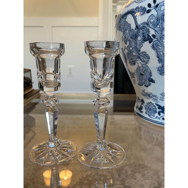Marquis by Waterford 6” Calais candlesticks, pair. Acid-etched "Marquis by Waterford" mark on the bottom of each. The...