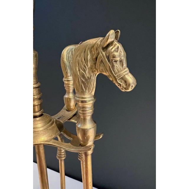 Brass Neoclassical style brass horse fireplace tools For Sale - Image 8 of 12