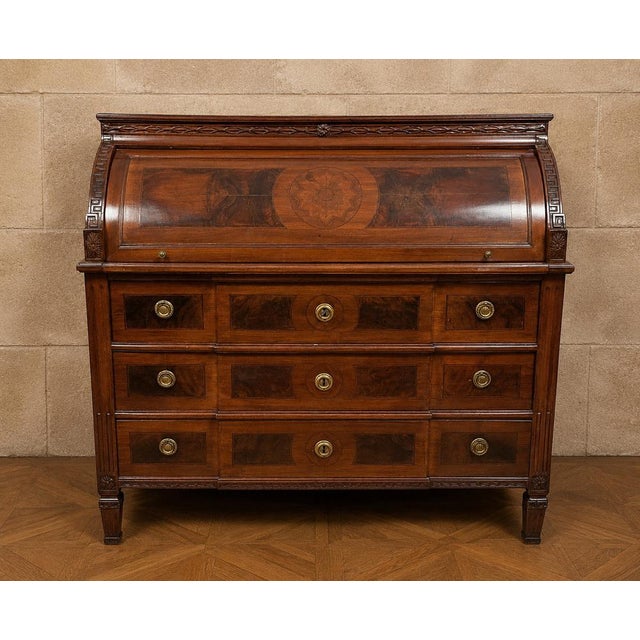 Louis XVI Roll-Top Desk in Marquetry Walnut, 1700s For Sale - Image 5 of 7