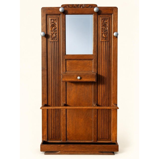 Art Deco Wardrobe in Carved Oak with Beveled Mirror, 1930 For Sale - Image 11 of 11
