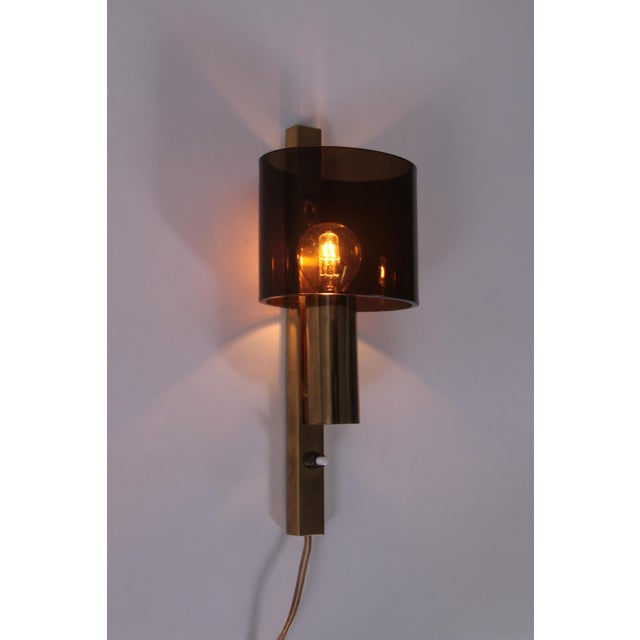 Danish Gilt Brass & Smoked Acrylic Glass Sconce from Hassel & Teudt, 1960s For Sale - Image 10 of 14