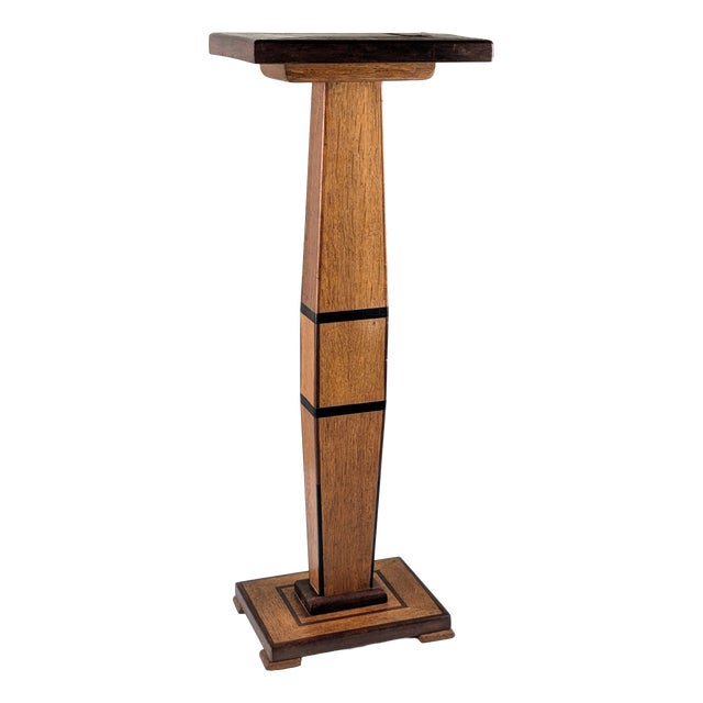 Art Deco Wooden Pedestal Column with Geometric Marquetry, France, 1920s For Sale