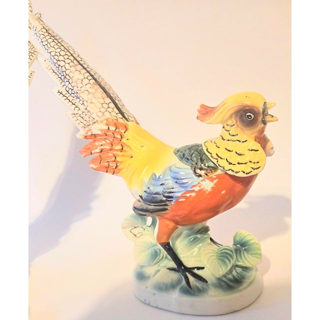 Yellow Vintage Folk Art Pheasant Figurines- A Pair For Sale - Image 8 of 18