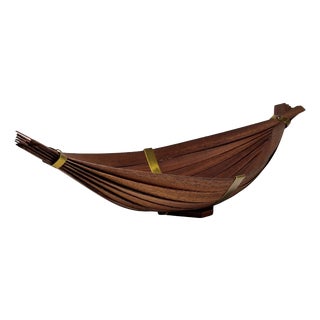 Mid-Century Scandinavian Viking Ship Fruit Bowl in Teak and Brass, Sweden, 1950s For Sale
