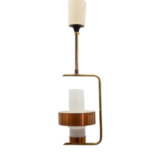 Mid-Century Modern Scandinavian Hanging Lamp in Copper and Opaline Glass For Sale